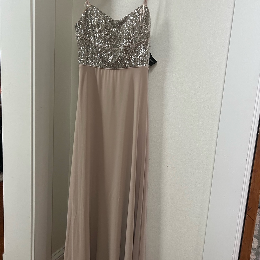 Cachet Silver Sequin Embellished Prom Gown